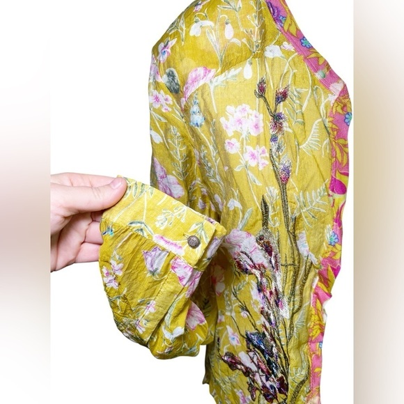 Aratta Silent Journey Yellow Floral Open Front Embroidered Cardigan - Picture 5 of 15
